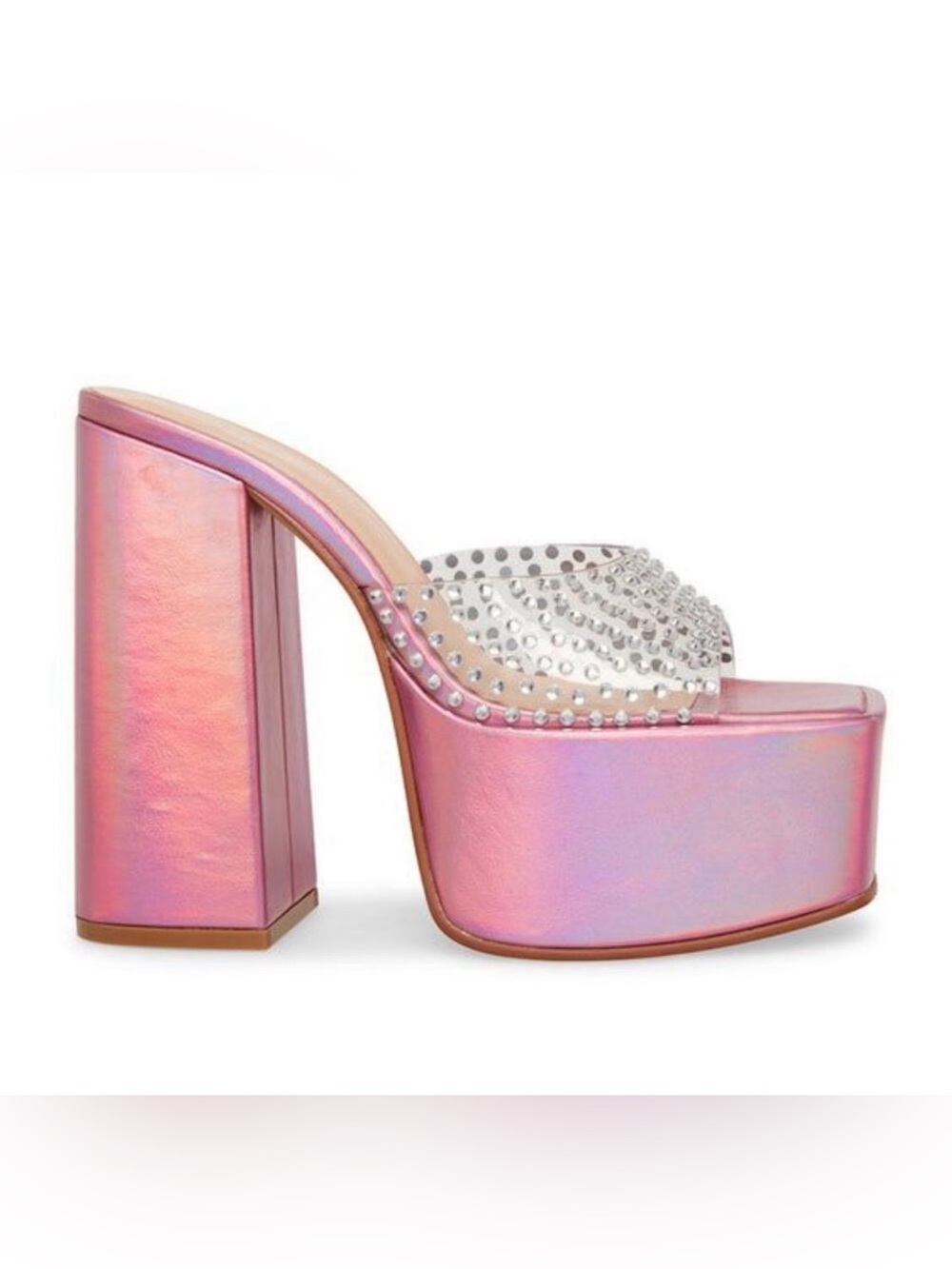 Steve Madden Pink Iridescent Crystal Platform Mule
